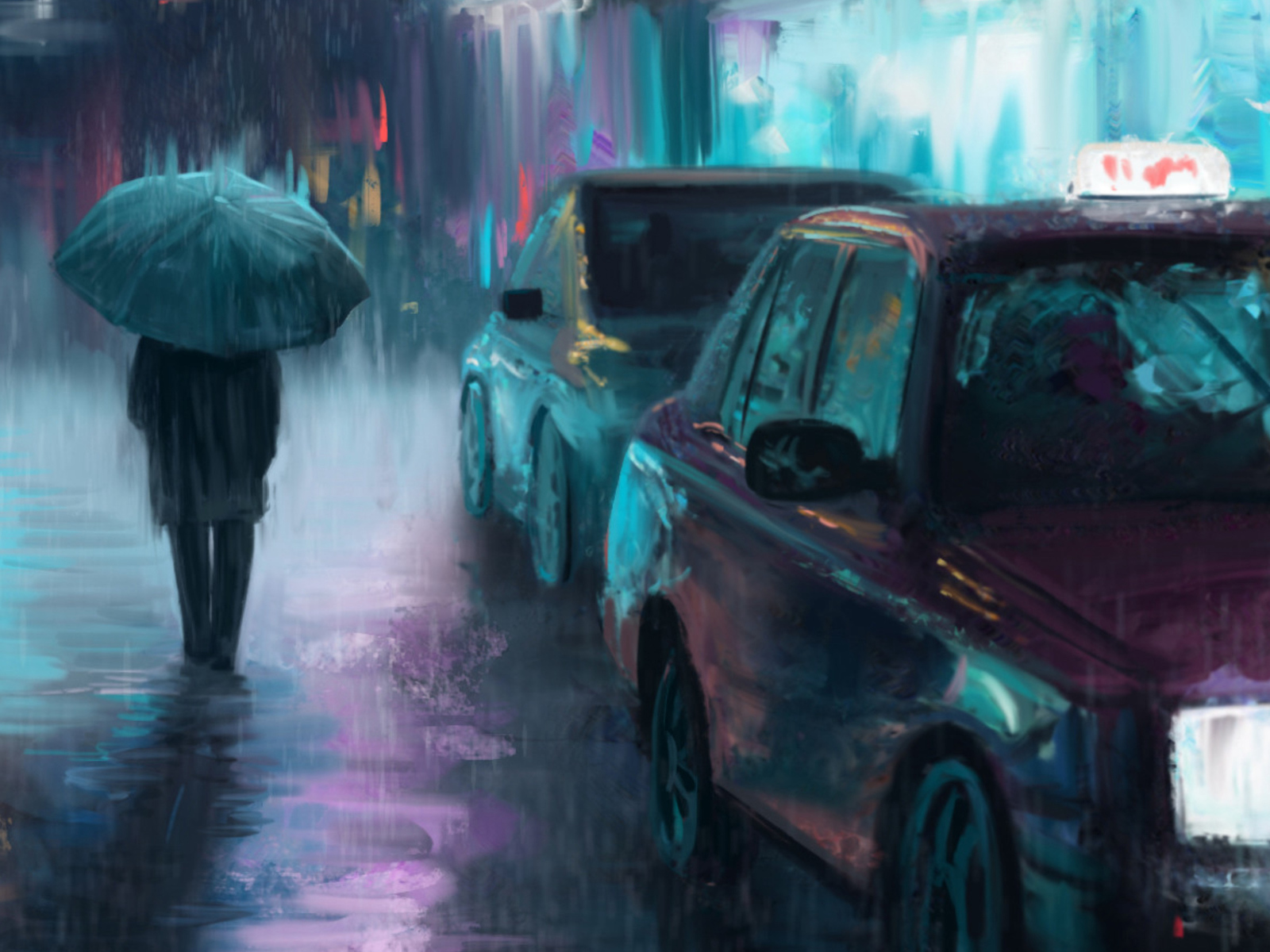 Night City Rain Art - HD Wallpaper 