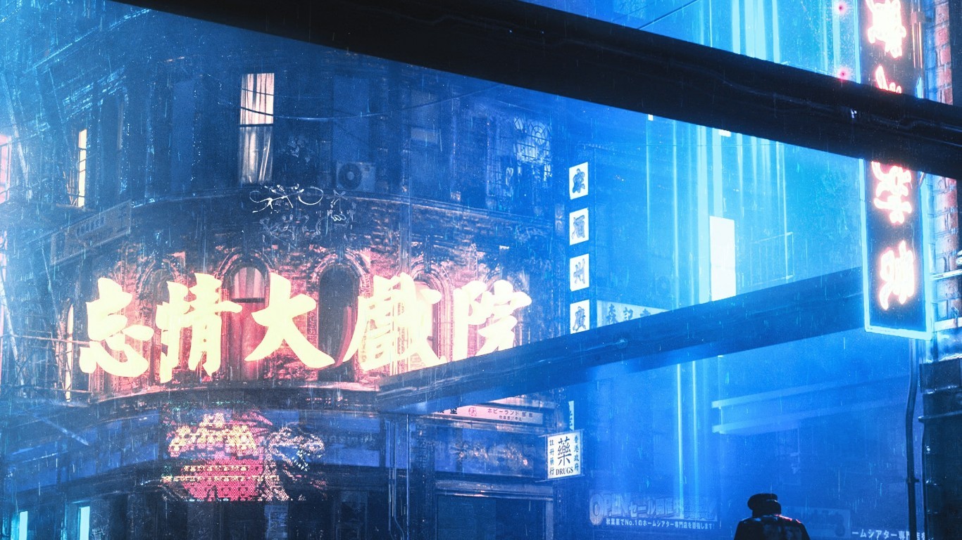 Neon City, Man, Walking, Cape, Raining, Artwork - HD Wallpaper 