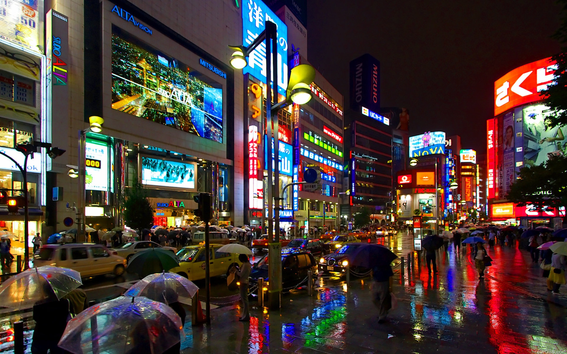 Wallpaper Japanese City Rainy Night Street - Japanese City - HD Wallpaper 