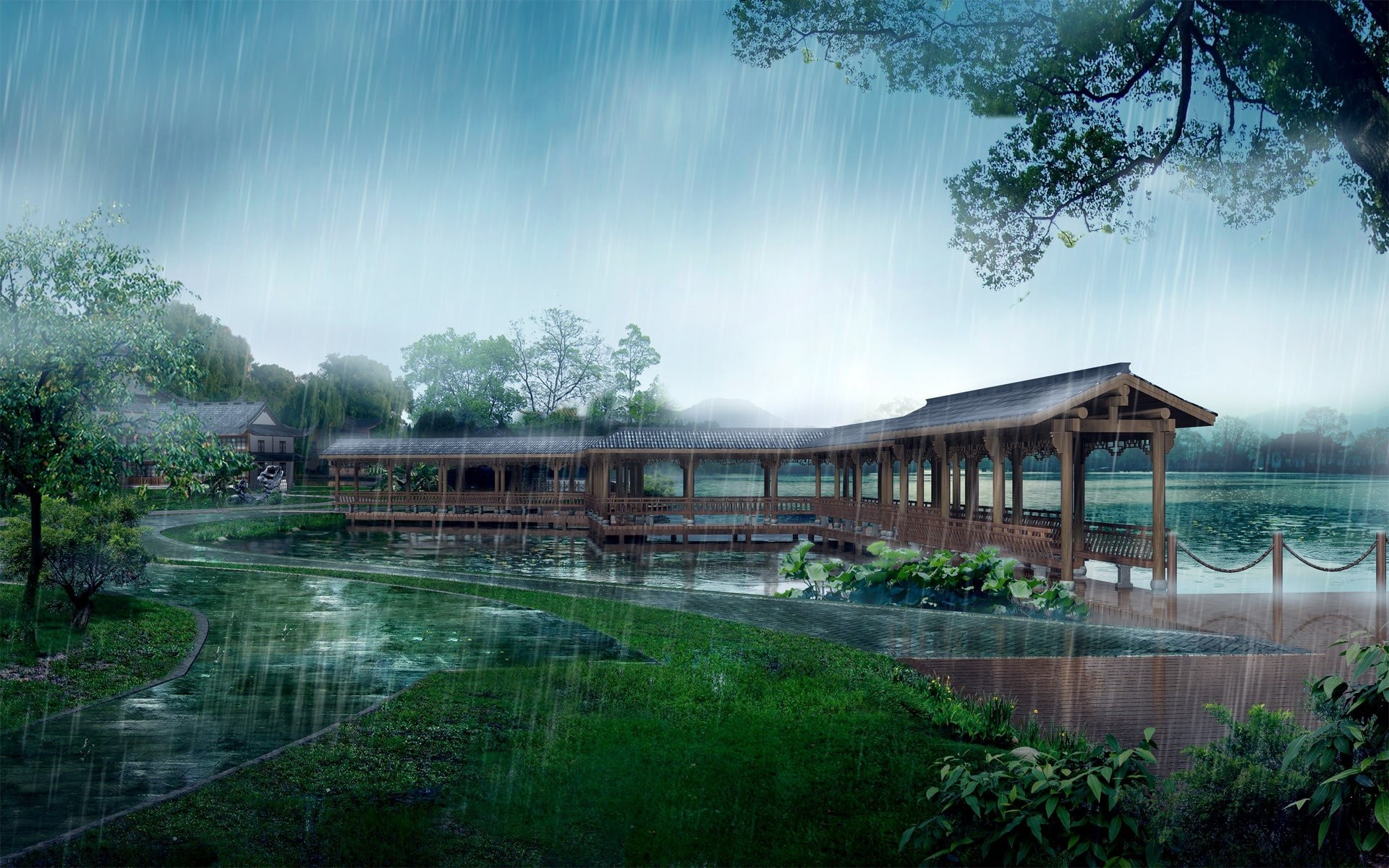 Animated Wallpaper For Windows Desktopanimatedcom 
 - Raining In Ancient Japan - HD Wallpaper 