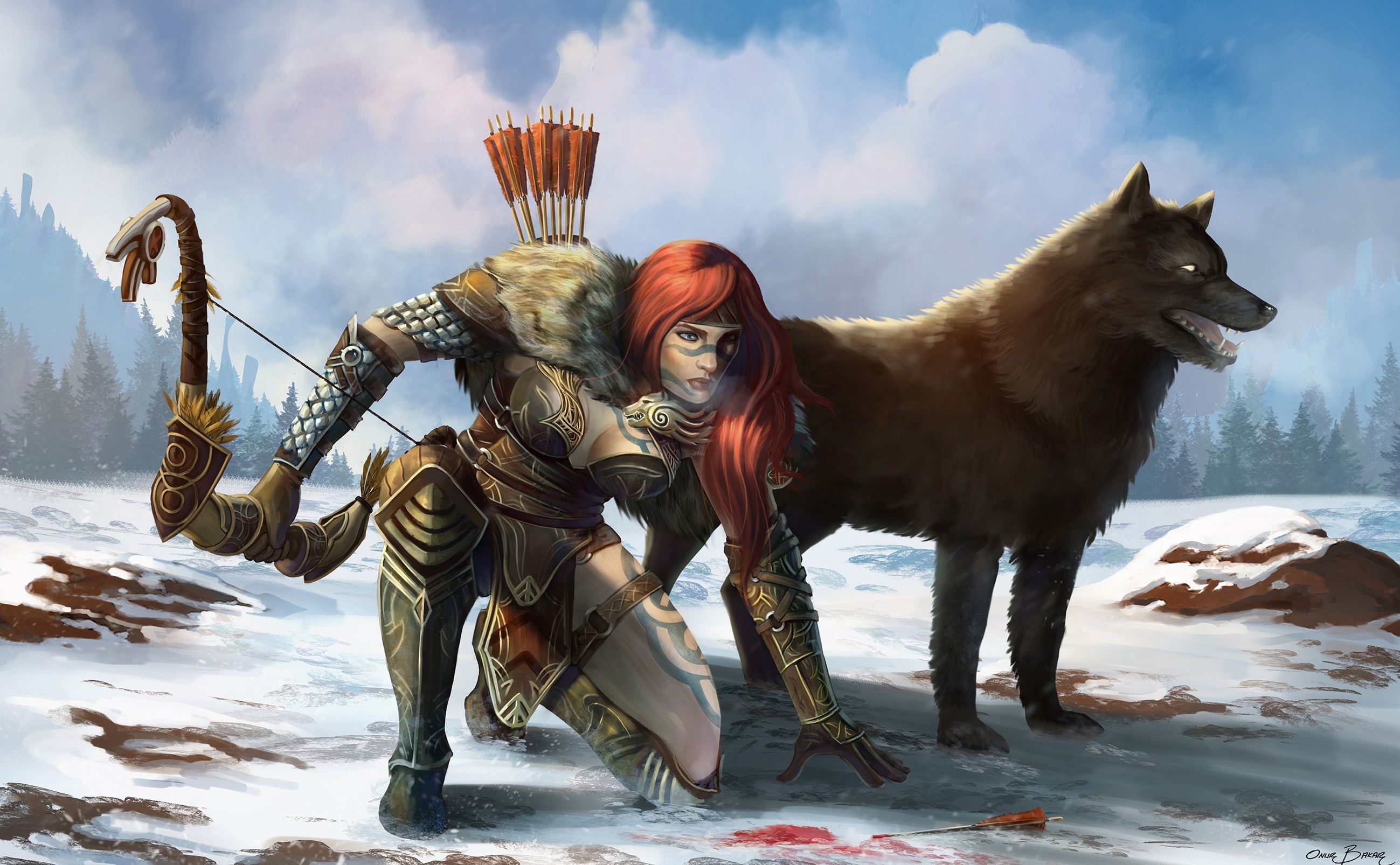 2560x1440, Warrior, Technology Wallpapers, Woman, Wolf, - Fantasy Art Female Archer - HD Wallpaper 