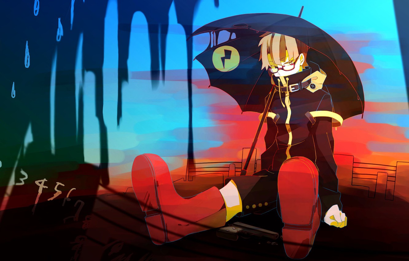 Photo Wallpaper Rain, Umbrella, Guy, Vocaloid, Vocaloid, - Kagamine Rin/len - HD Wallpaper 