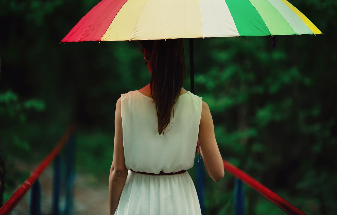 Photo Wallpaper Girl, Bridge, Umbrella, Background, - Girl With Umbrella In Rain - HD Wallpaper 