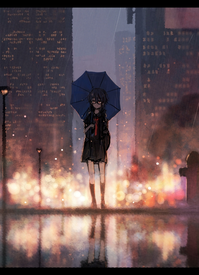 Girl Anime Outdoor Rain Cityscape Original Wallpaper Rain Anime Backgrounds 840x1160 Wallpaper Teahub Io