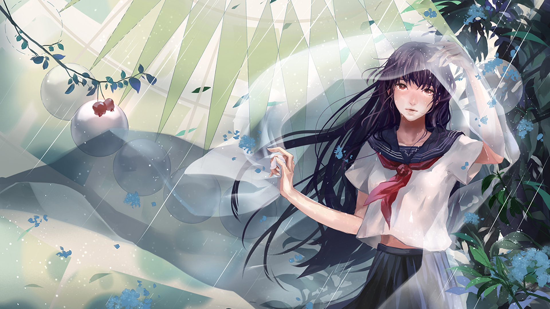 Anime Girl, Rain, School Uniform, School Girl - Anime Girl And Rain - HD Wallpaper 