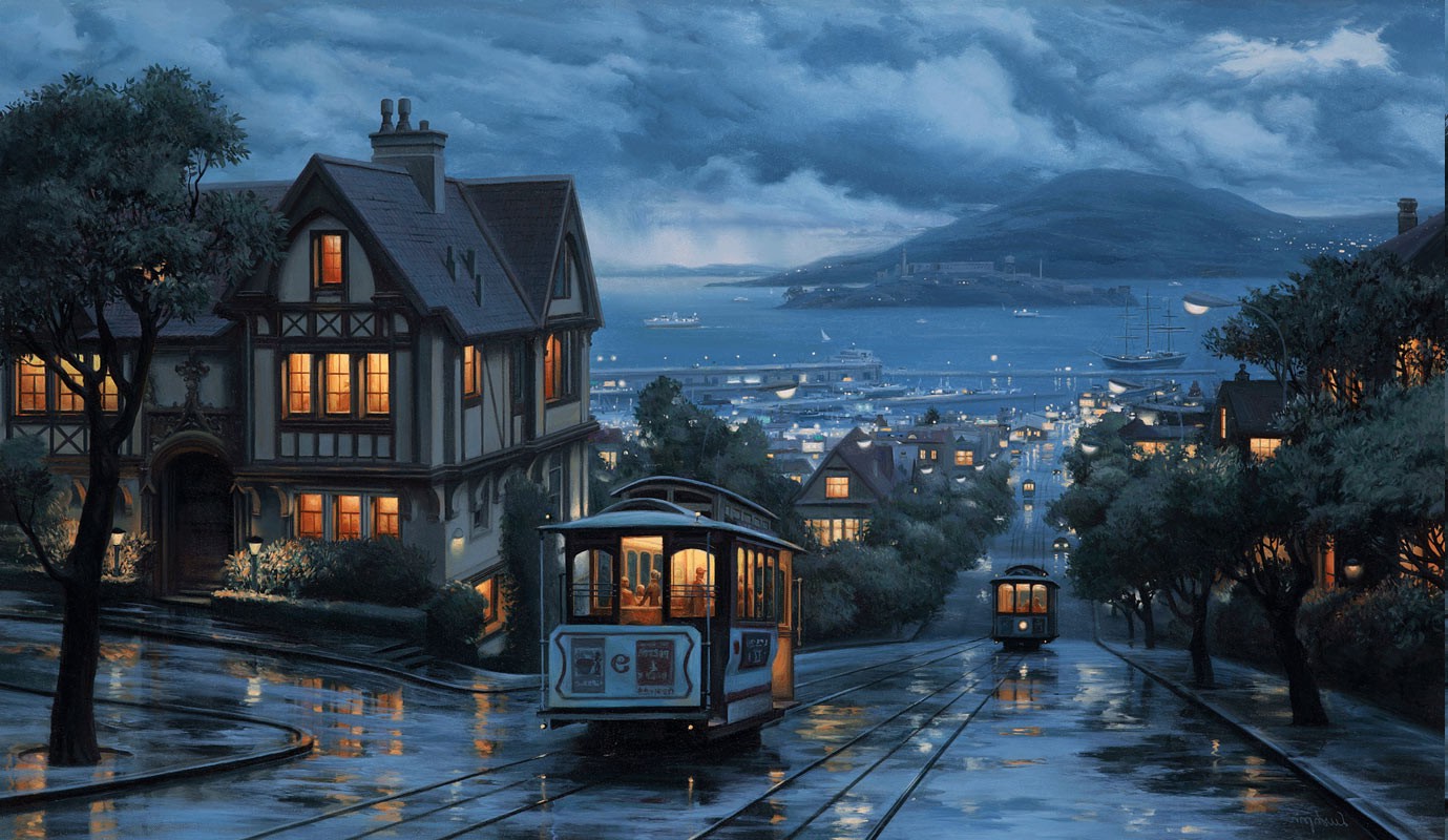 San Francisco Rainy Day Painting - HD Wallpaper 