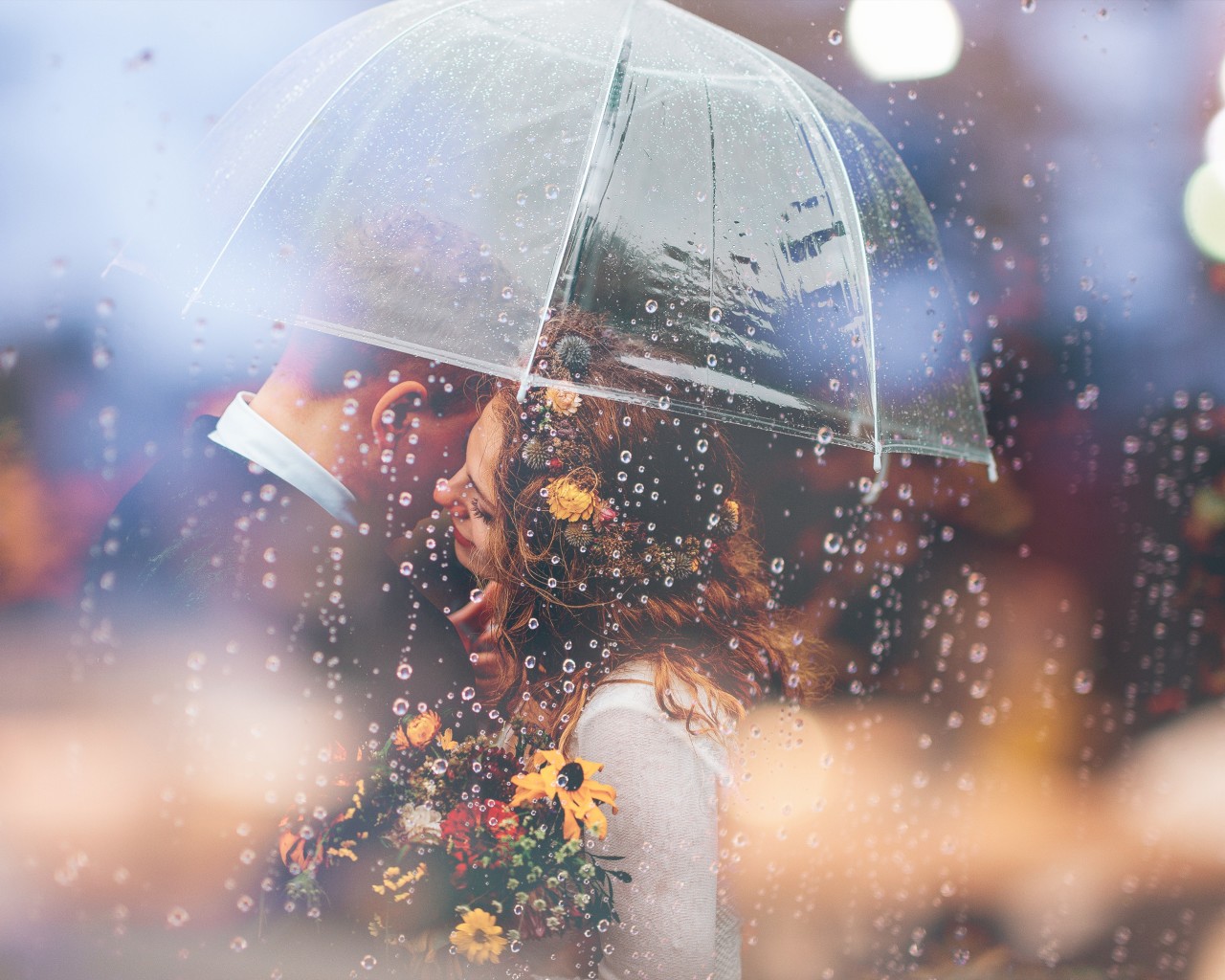 Rain Romantic Couple - HD Wallpaper 