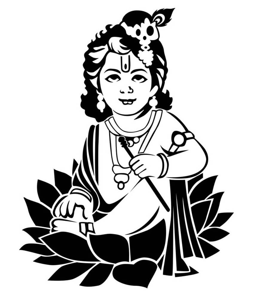 Cute Black & White God Krishna Wallpaper - Krishna Black And White - HD Wallpaper 