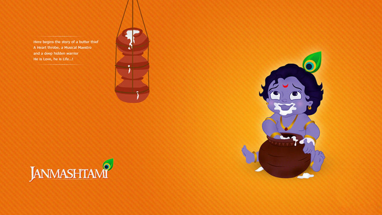 Janmashtami Cartoon Krishna - Shree Krishna Janmashtami Cartoon - HD Wallpaper 