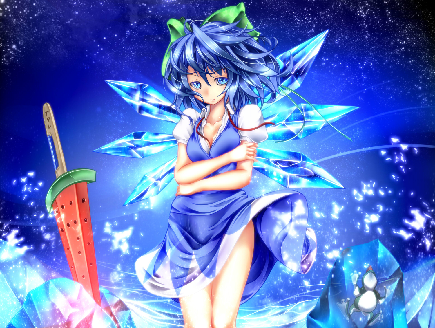 Blue Eyes Blue Hair Bow Cirno Dress Fairy Monikano - HD Wallpaper 