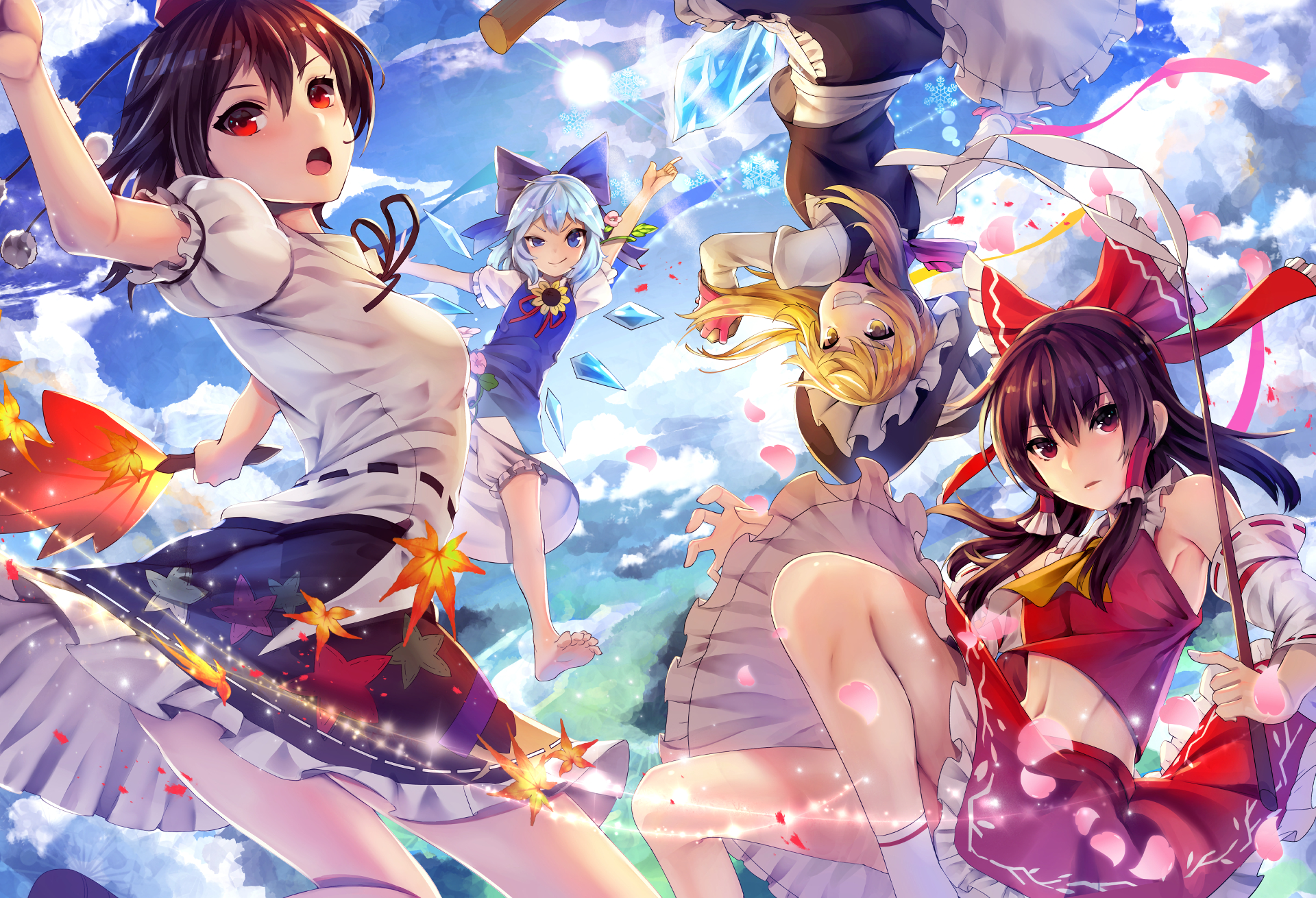 Reimu Aya Marisa And Cirno - HD Wallpaper 
