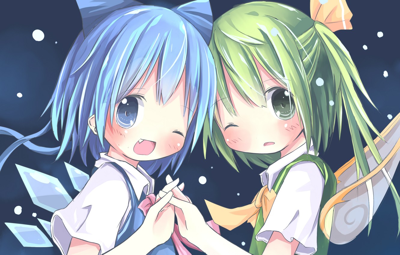 Photo Wallpaper Snow, Hands, Wings, Green Hair, Cuties, - Cirno - HD Wallpaper 