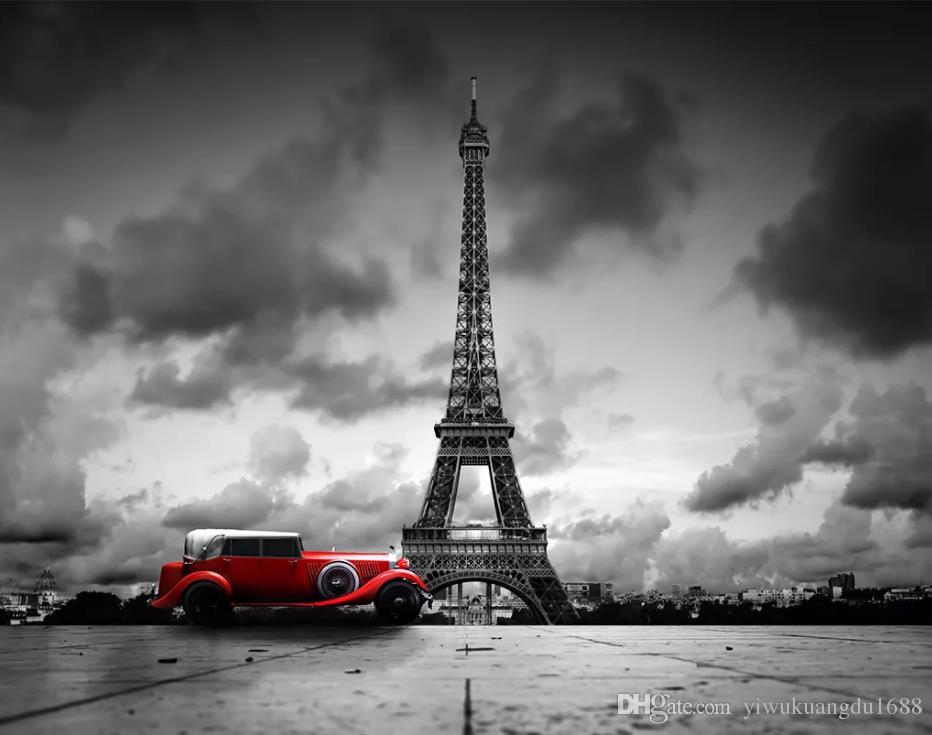 Eiffel Tower Red Car Hd - HD Wallpaper 
