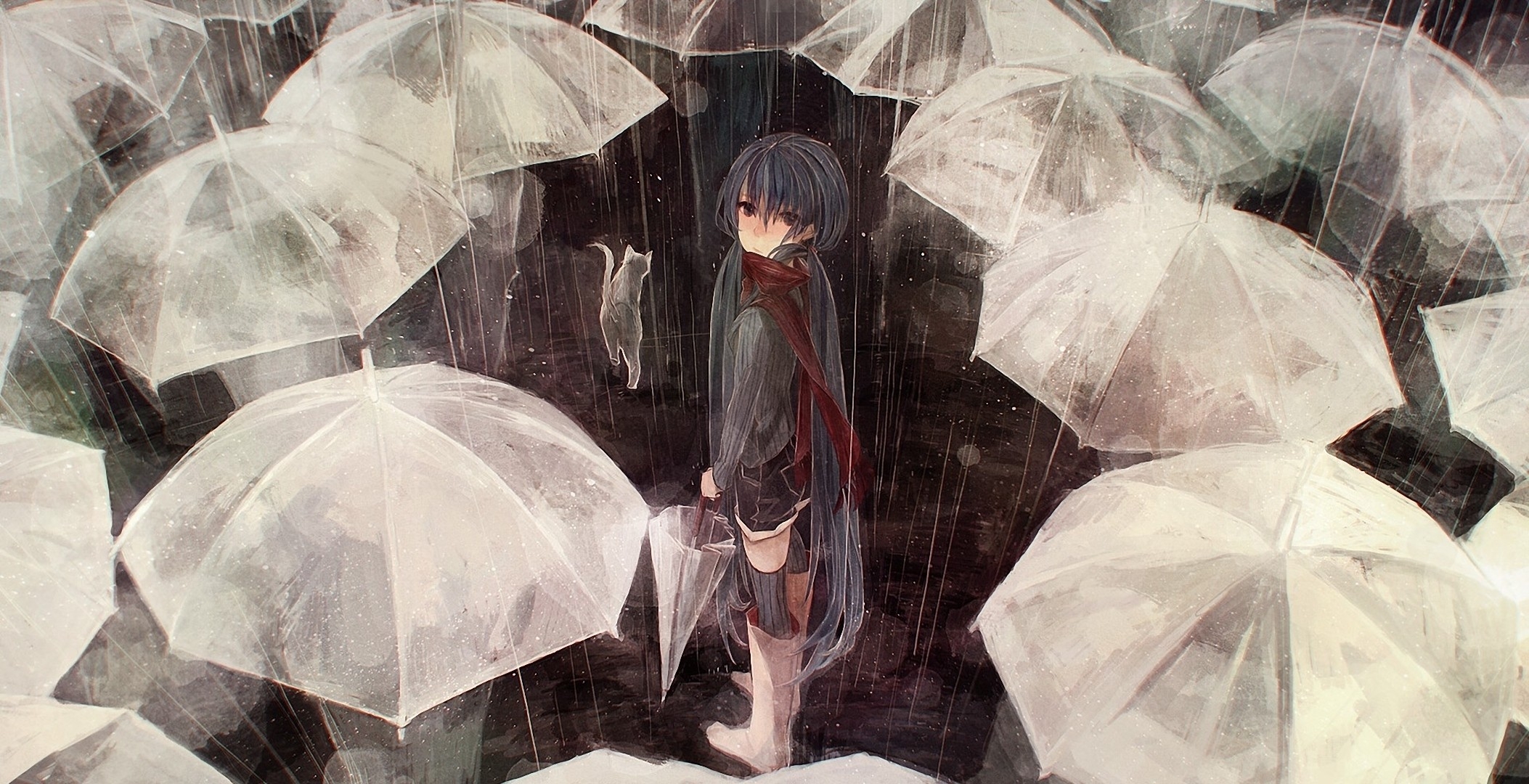 Anime Rain And Umbrella Drawing - HD Wallpaper 