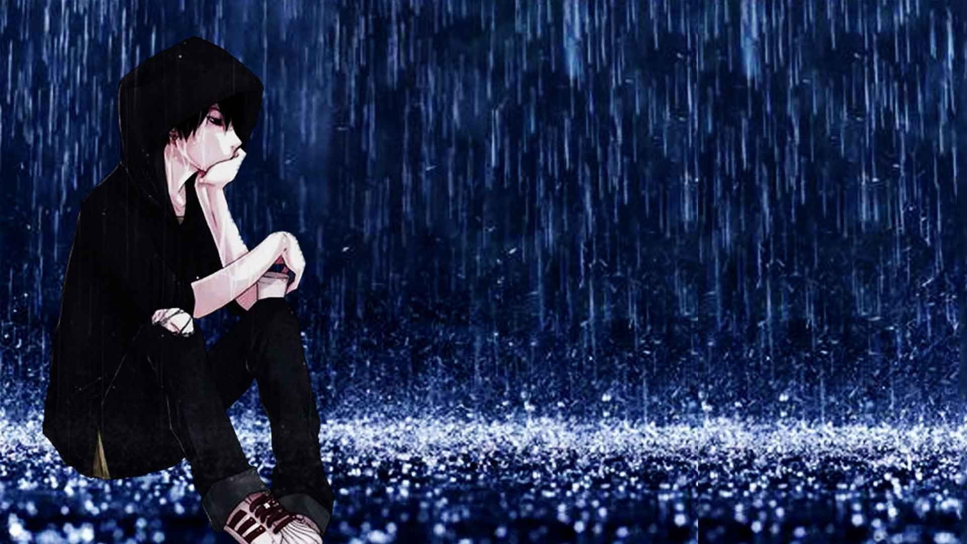 Anime Girl Rain Wallpaper - Sad Alone Cartoon Boy - HD Wallpaper 