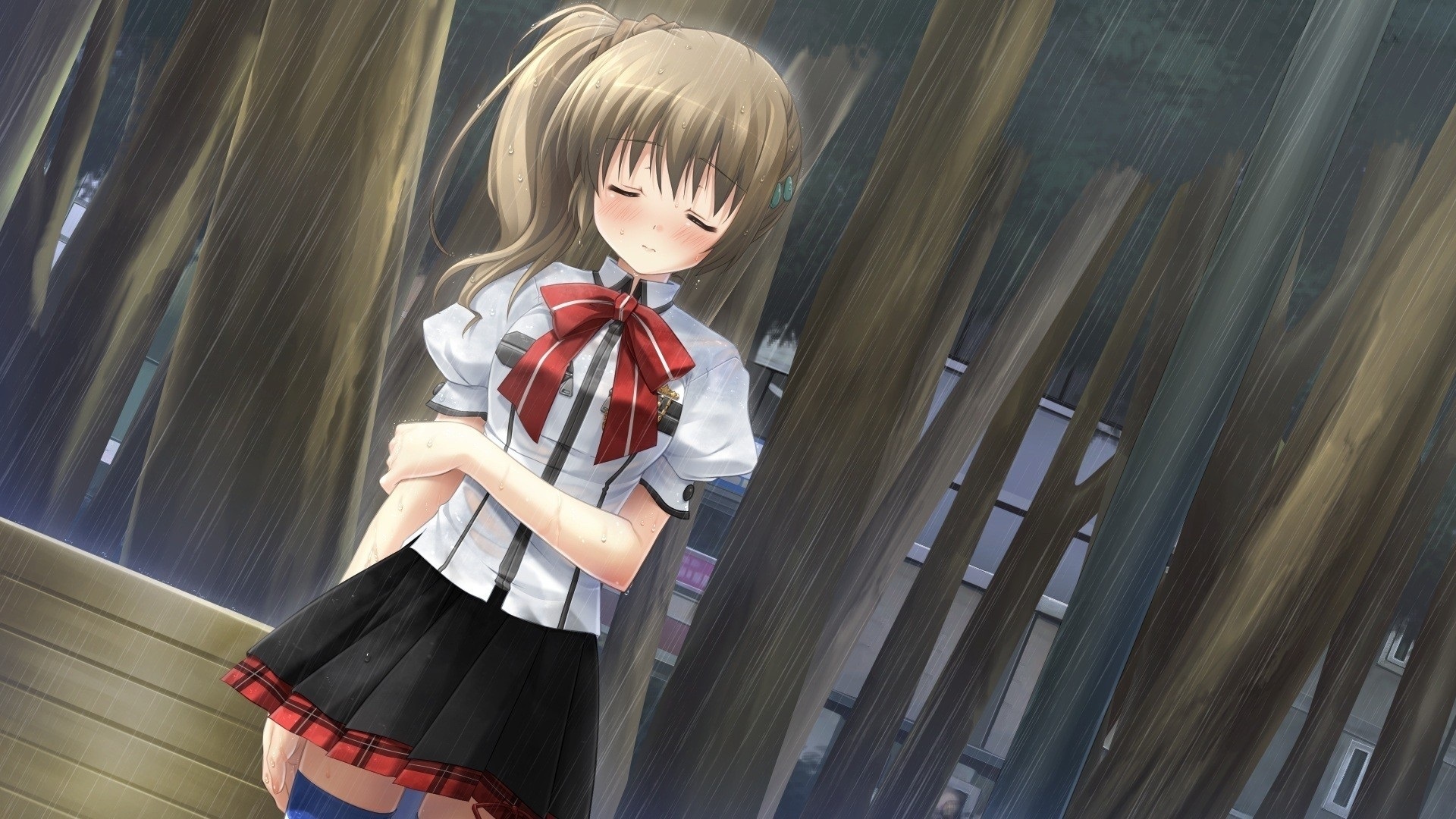 Wallpaper Anime Girl In Rain - Niña Caminando Anime - HD Wallpaper 