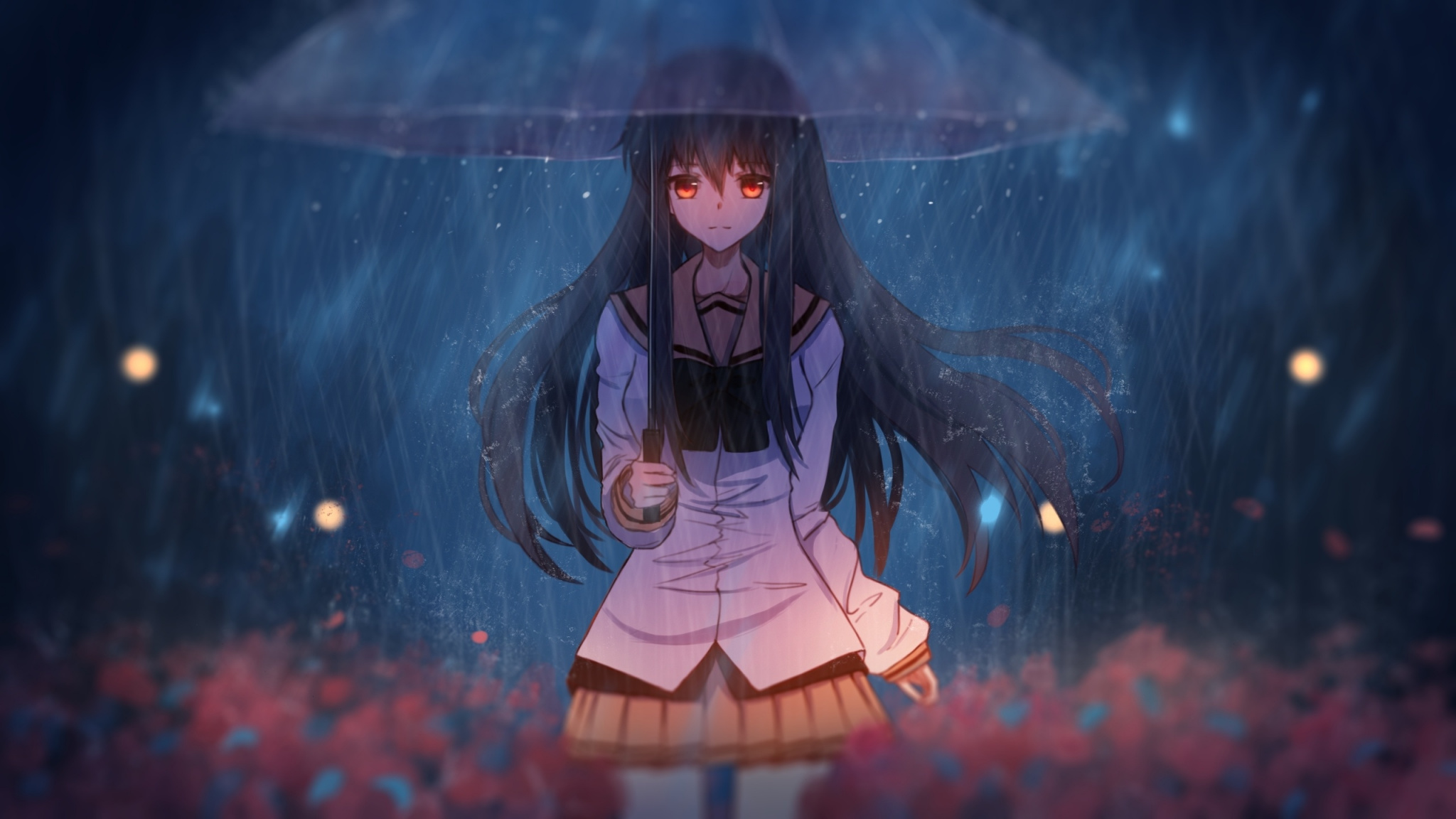 Anime Girl In Rain, With Umbrella, Art, Wallpaper - Anime Girl In Rain With Umbrella - HD Wallpaper 