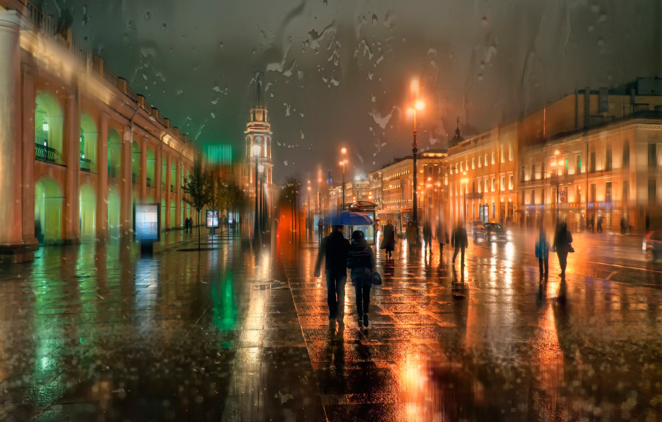 Photo Wallpaper Autumn, Rain, Saint Petersburg, Nevsky - Meeting After So Many Years - HD Wallpaper 