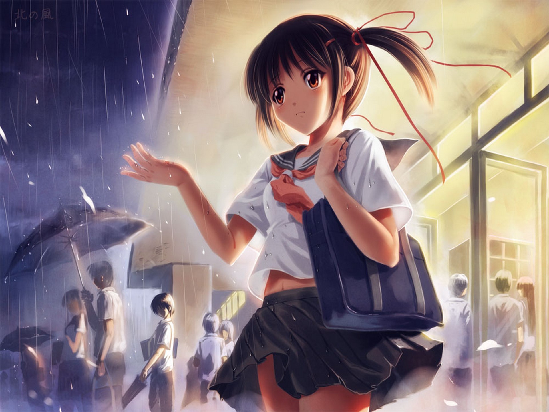 Wallpaper Girl, Students, Rain, Umbrella, Art - Cute Anime Girl In The Rain - HD Wallpaper 