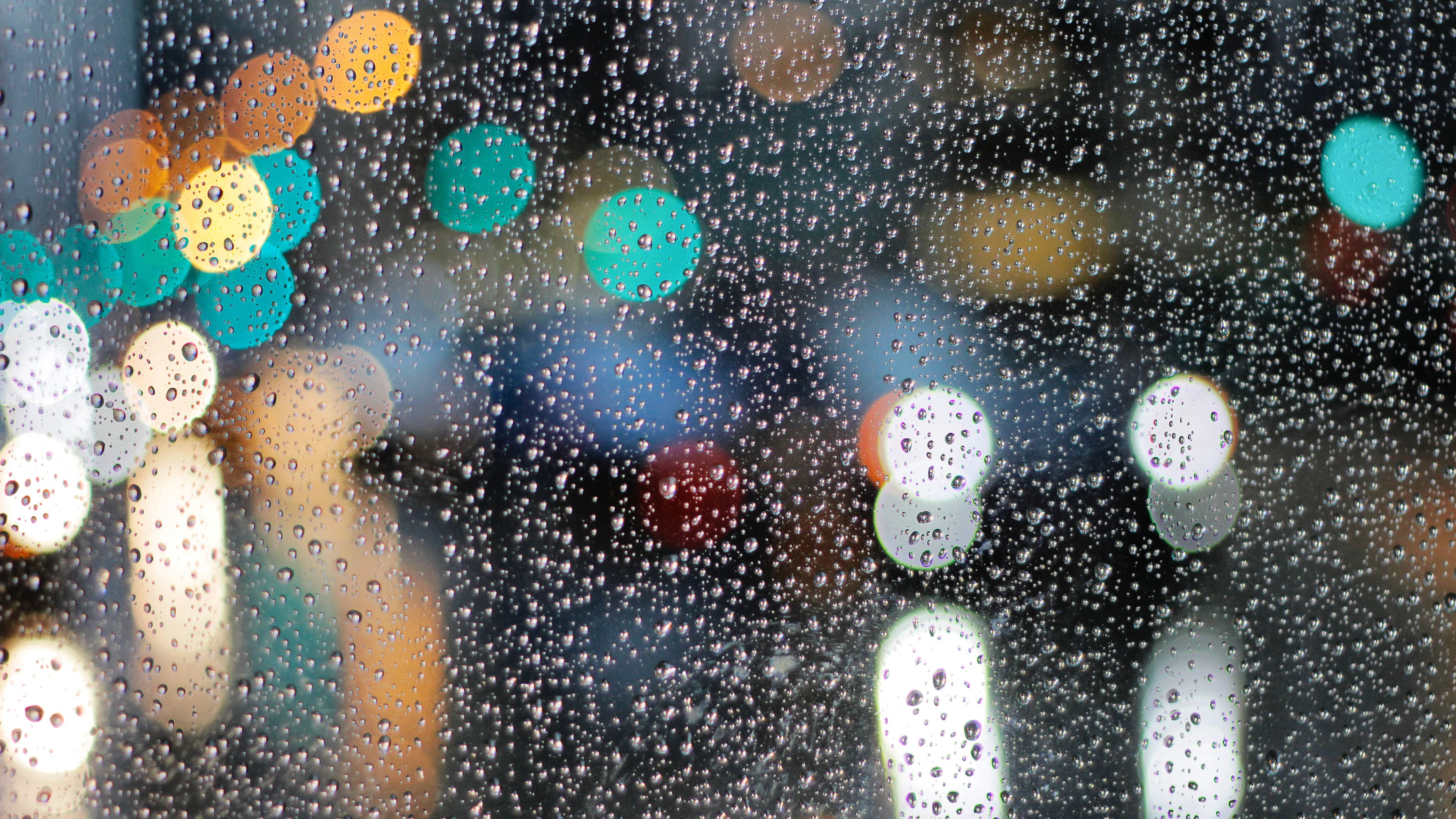 Rainy Day Drops On Glass Lights Bokeh 5k - Rain Wallpaper For Laptop - HD Wallpaper 