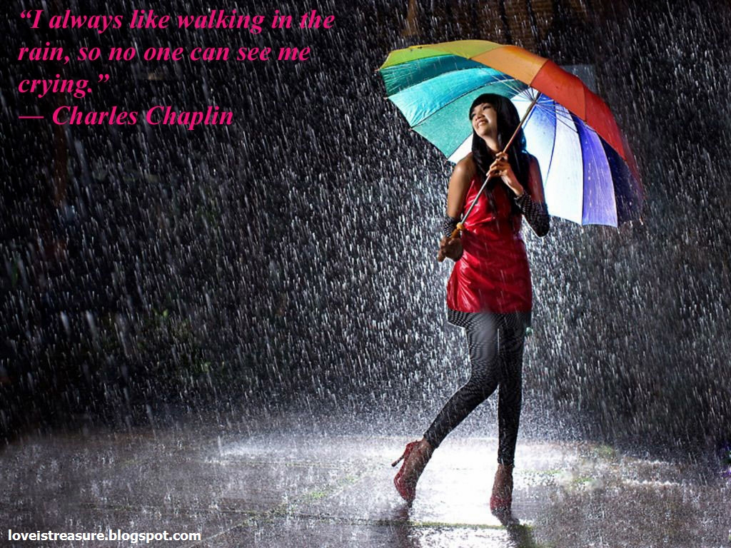Rain Wallpapers With Quotes - Girl With Umbrella In Rain - HD Wallpaper 