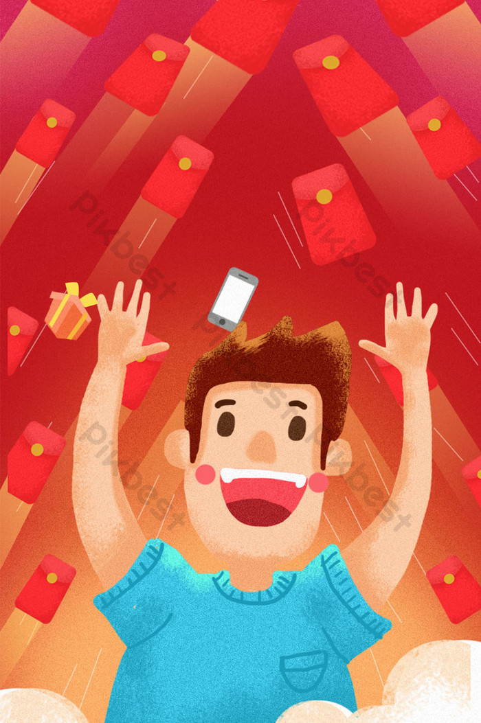 Red Minimalist E-commerce Activity Red Envelope Rain - Cartoon - HD Wallpaper 