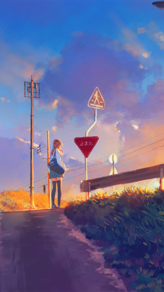 Sunset, Pathway, Anime Girl, Original, Wallpaper - 1080p Anime Sunset Background - HD Wallpaper 