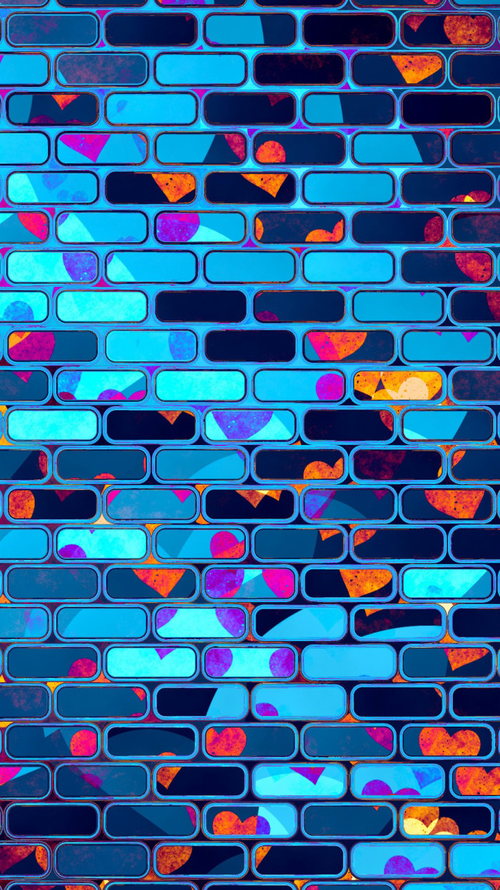Neon, Hearts, Brick Wall, Wallpaper - Brick Background Hd 1080p - 720x1280  Wallpaper 