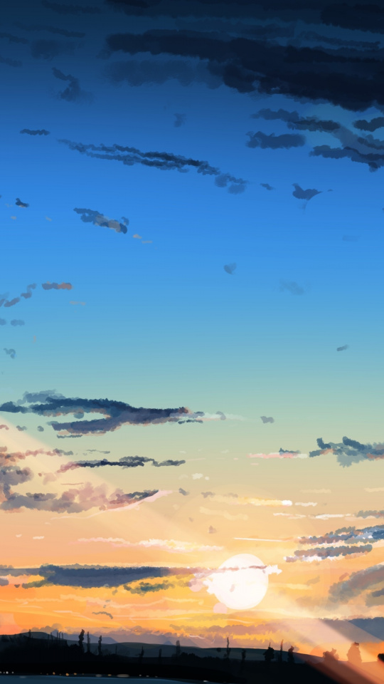 Sunset, Sky Anime, Clouds, Original, Wallpaper - Anime Sky Phone Background  - 540x960 Wallpaper 