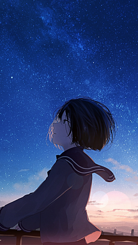 Starry Night, Anime Girl, Original, Wallpaper - Phone Wallpaper Anime Night - HD Wallpaper 