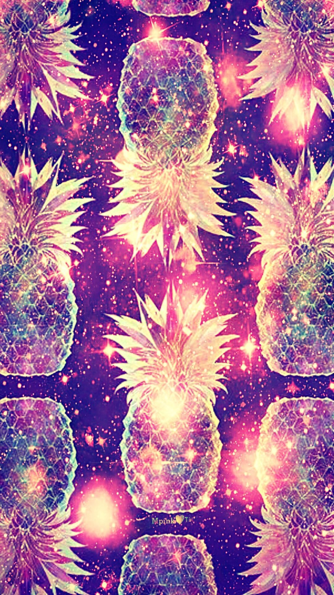 Glow Pineapples Galaxy Wallpaper - Glitter Pineapple Background - HD Wallpaper 