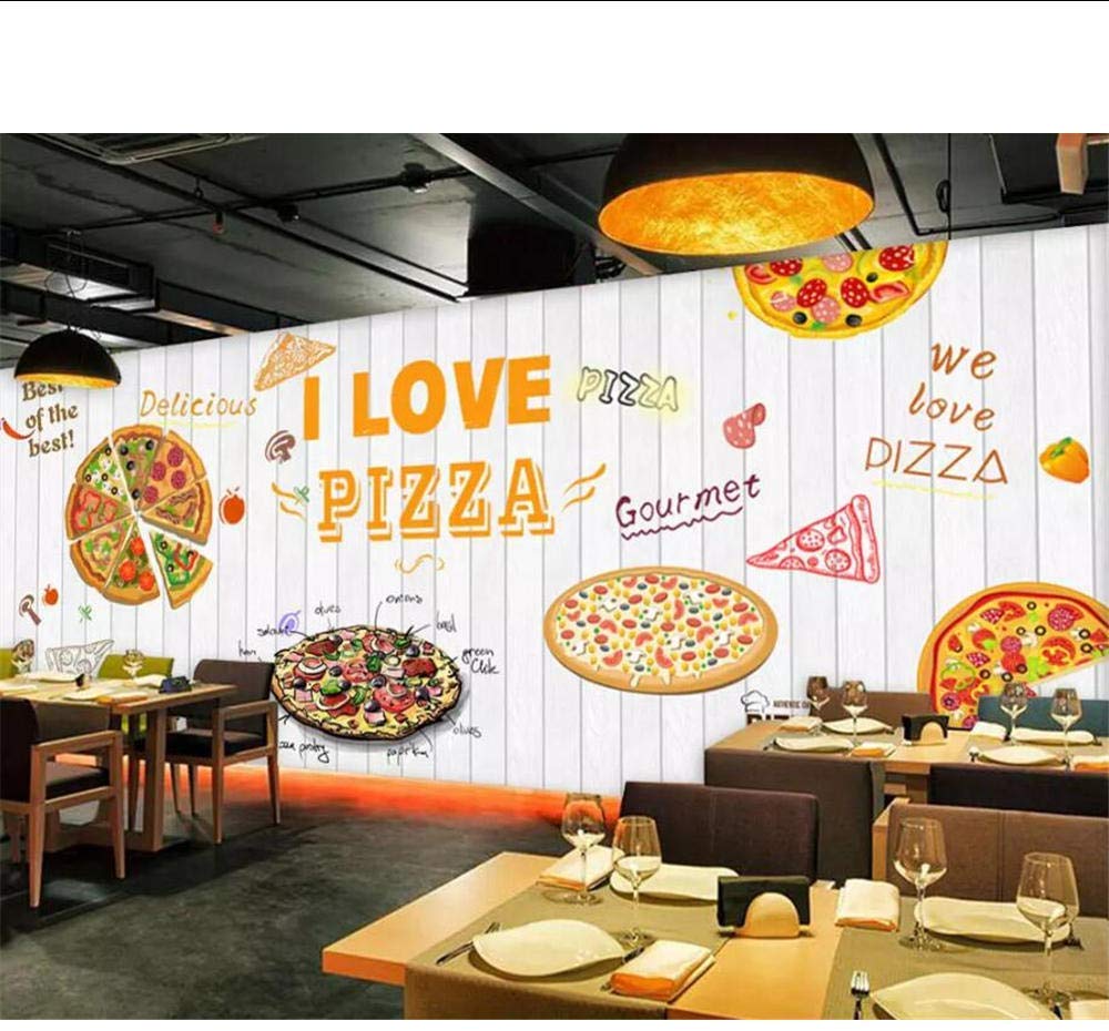 Custom 3d Mural White Wooden Board Pizza 3d Wallpaper - Coffee Shop Wall Design - HD Wallpaper 