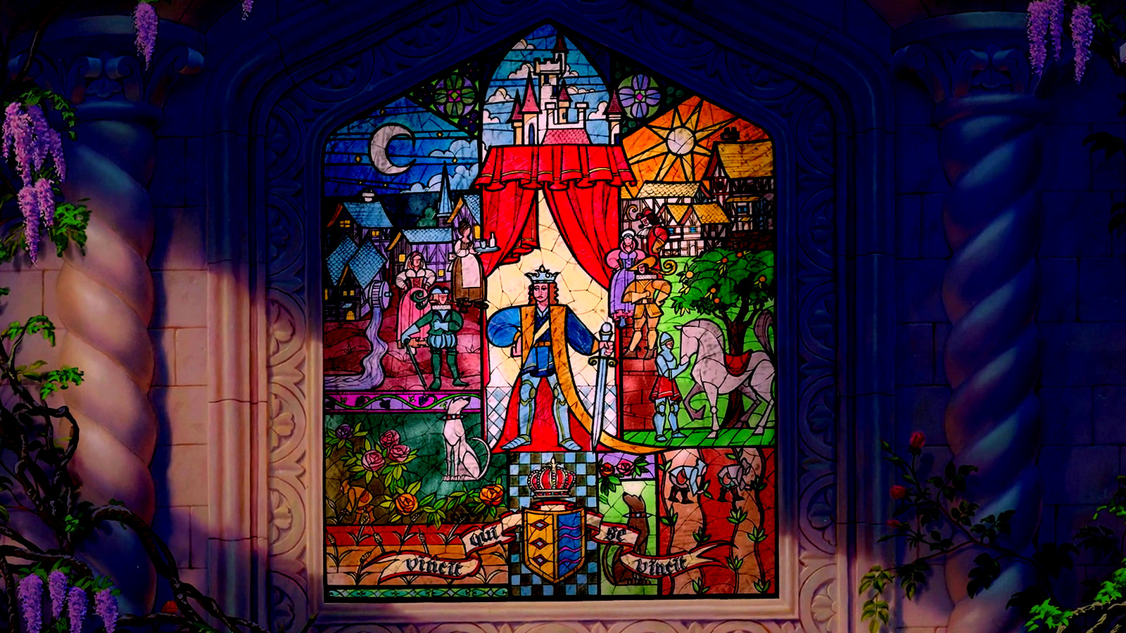 Stained Glass Wallpaper - Movie Beauty And The Beast Stained Glass Window - HD Wallpaper 