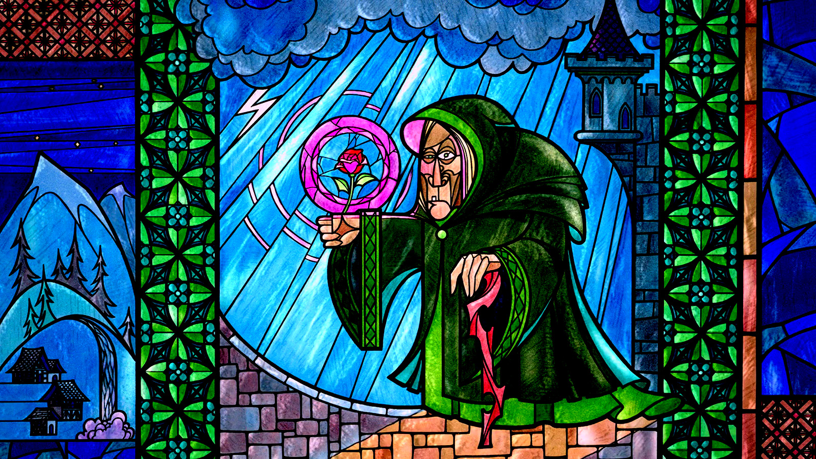 Stained Glass Wallpaper - Beauty And The Beast Stained Glass Movie - HD Wallpaper 