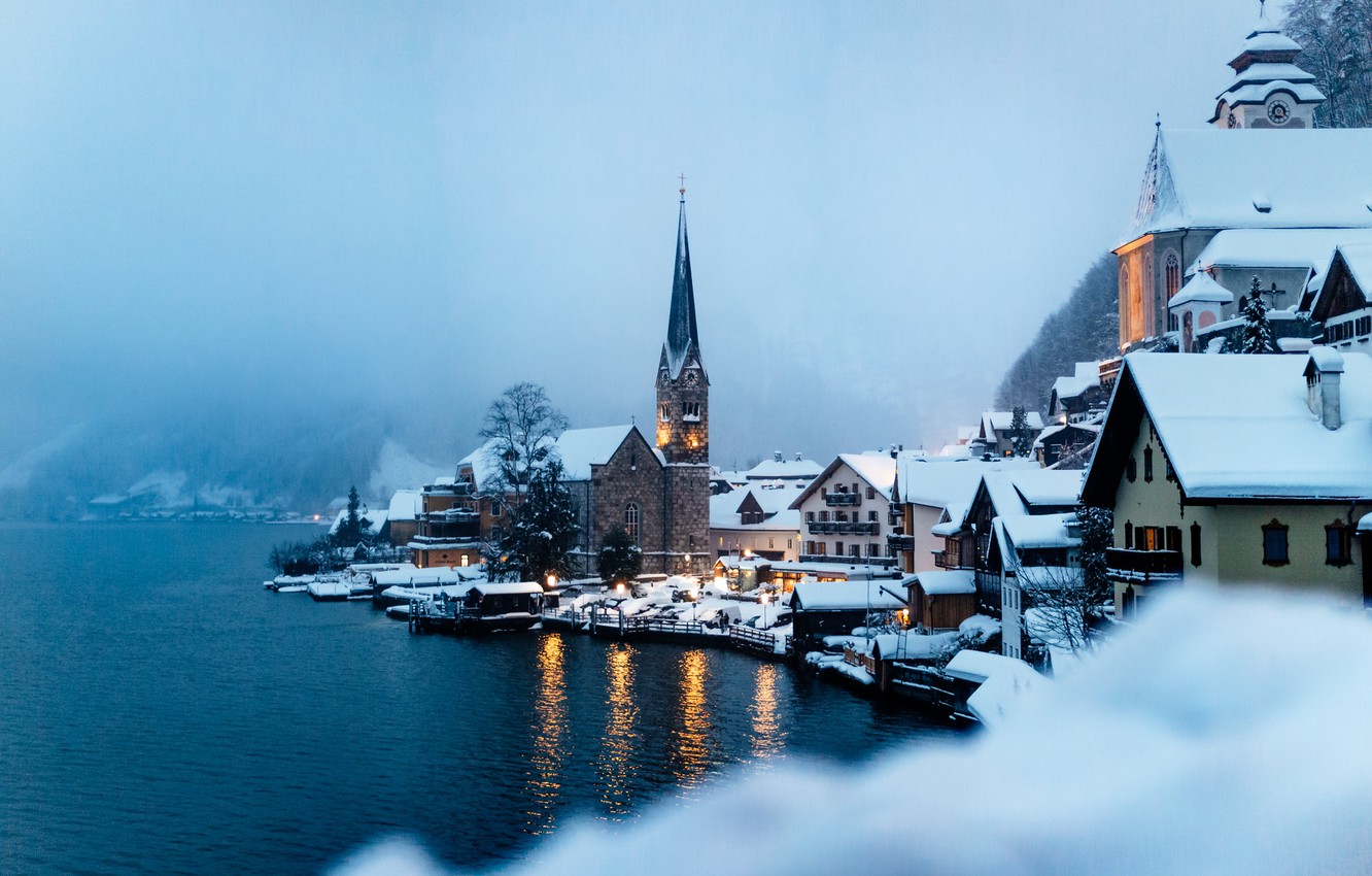 Photo Wallpaper Winter Water Fog Lake Home Austria High Resolution Desktop Winter 1332x850 Wallpaper Teahub Io