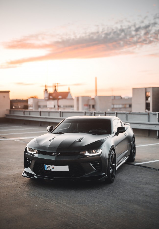 Chevrolet Camaro, Black Muscle Cars, Front View - Car Background Image Download - HD Wallpaper 
