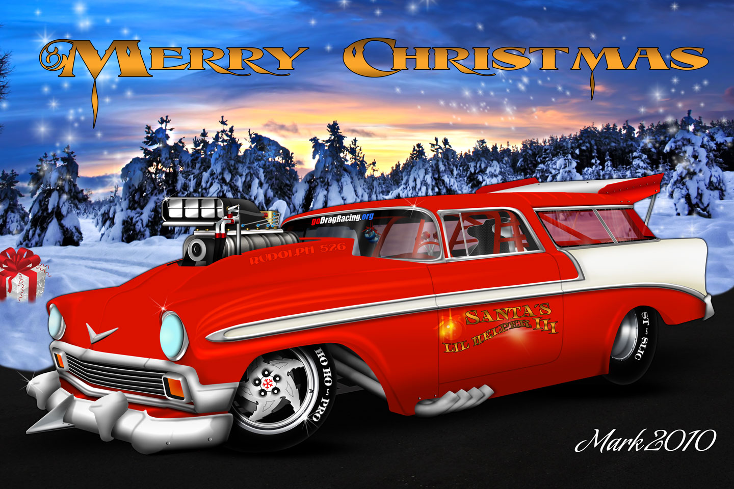 Merry Christmas Hot Rod - HD Wallpaper 