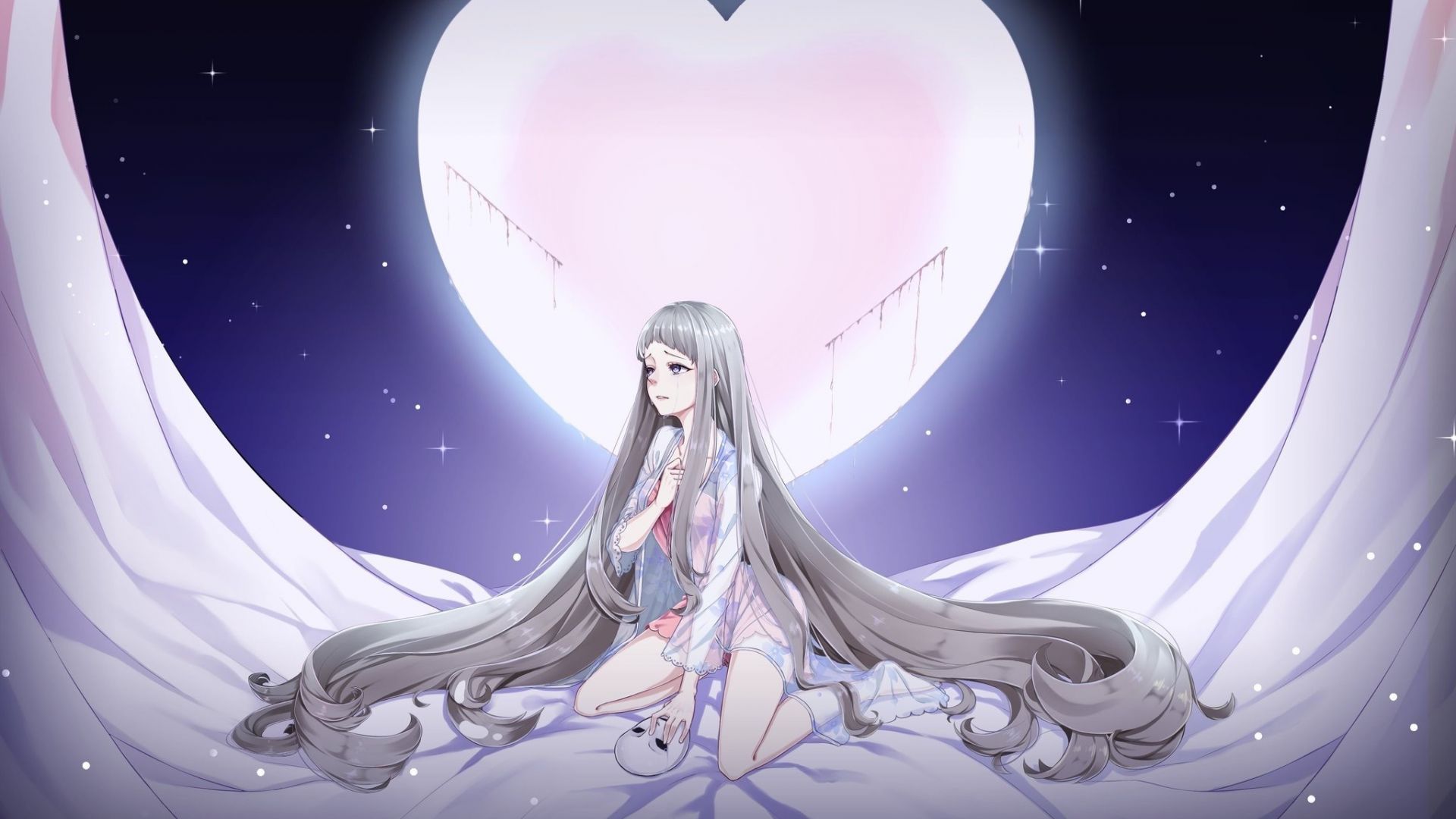 Crying Anime Moon Girl - HD Wallpaper 