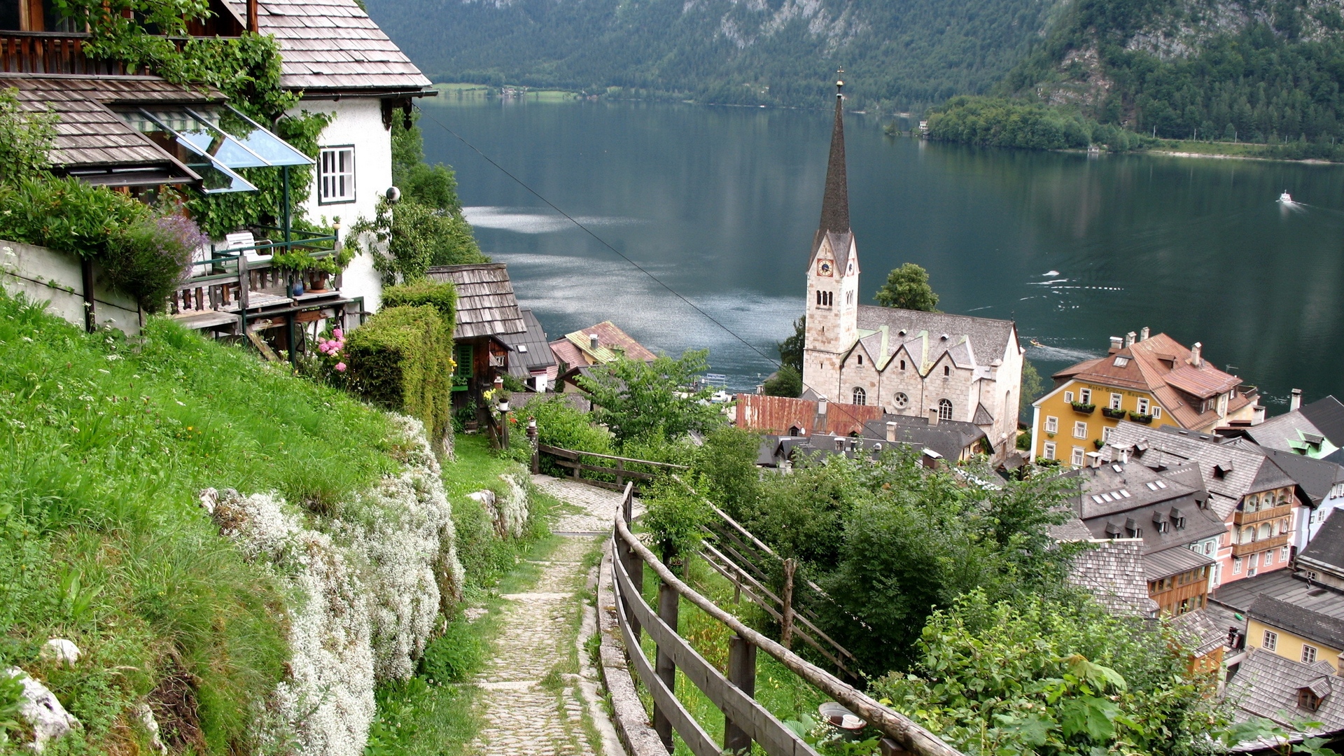 Wallpaper Austria, Lake, Home, Structures, Mountains - Bad Goisern - HD Wallpaper 