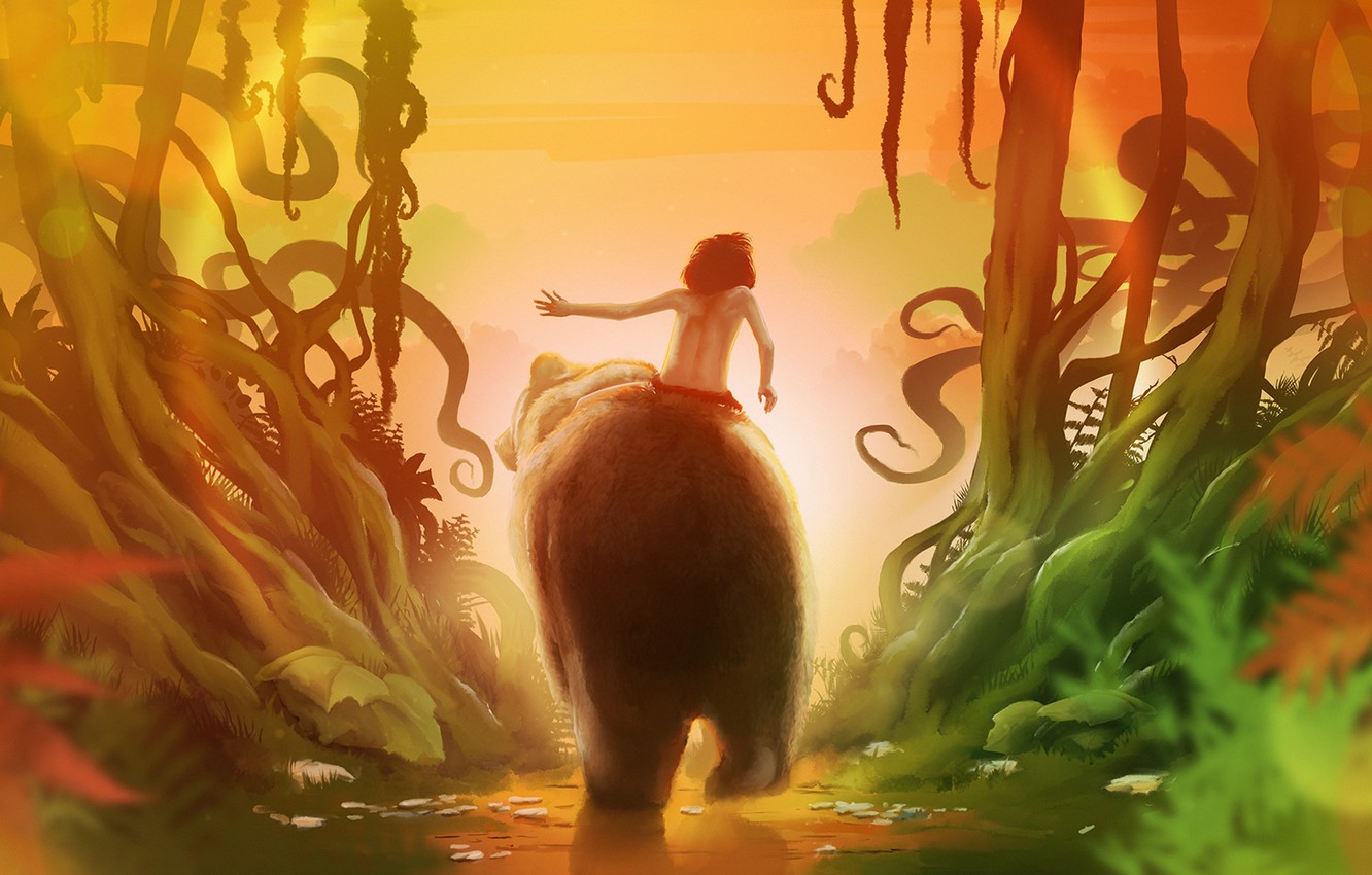 Photo Wallpaper Jungle, Fantasy, Good, Nature, Clouds, - Jungle Book Illustrations Mowgli - HD Wallpaper 