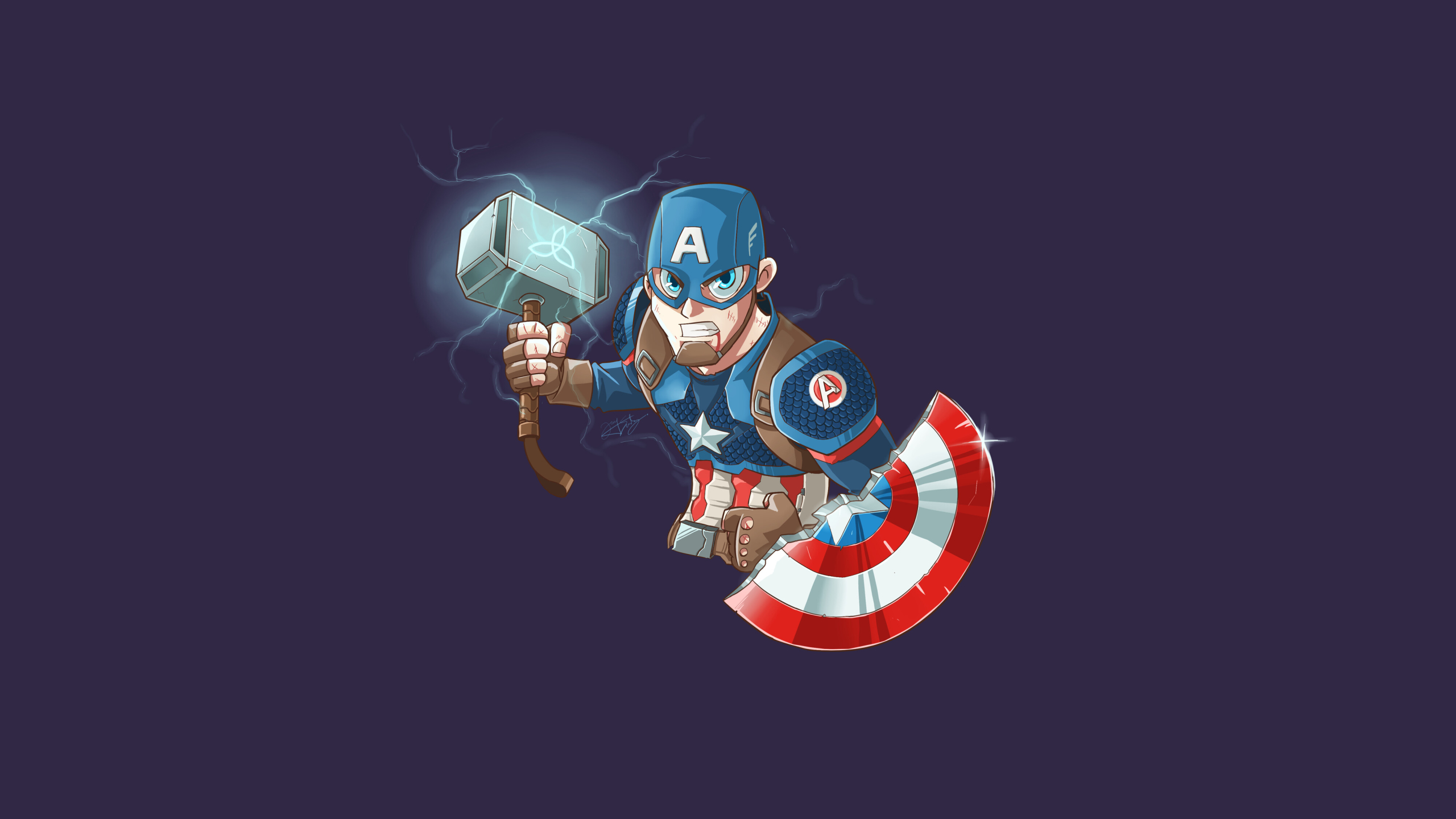 Captain America With Mjolnir Cartoon - 2560x1440 Wallpaper 