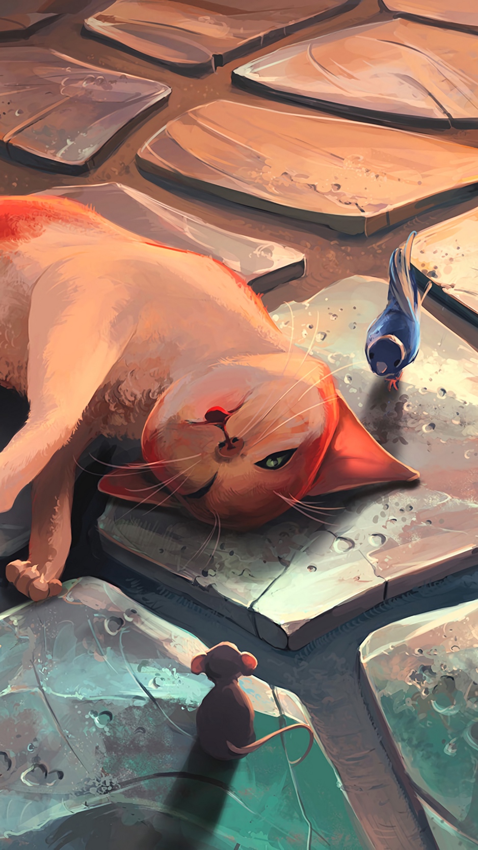 Wallpaper Cat, Mouse, Bird, Funny, Rest - Wallpaper - HD Wallpaper 