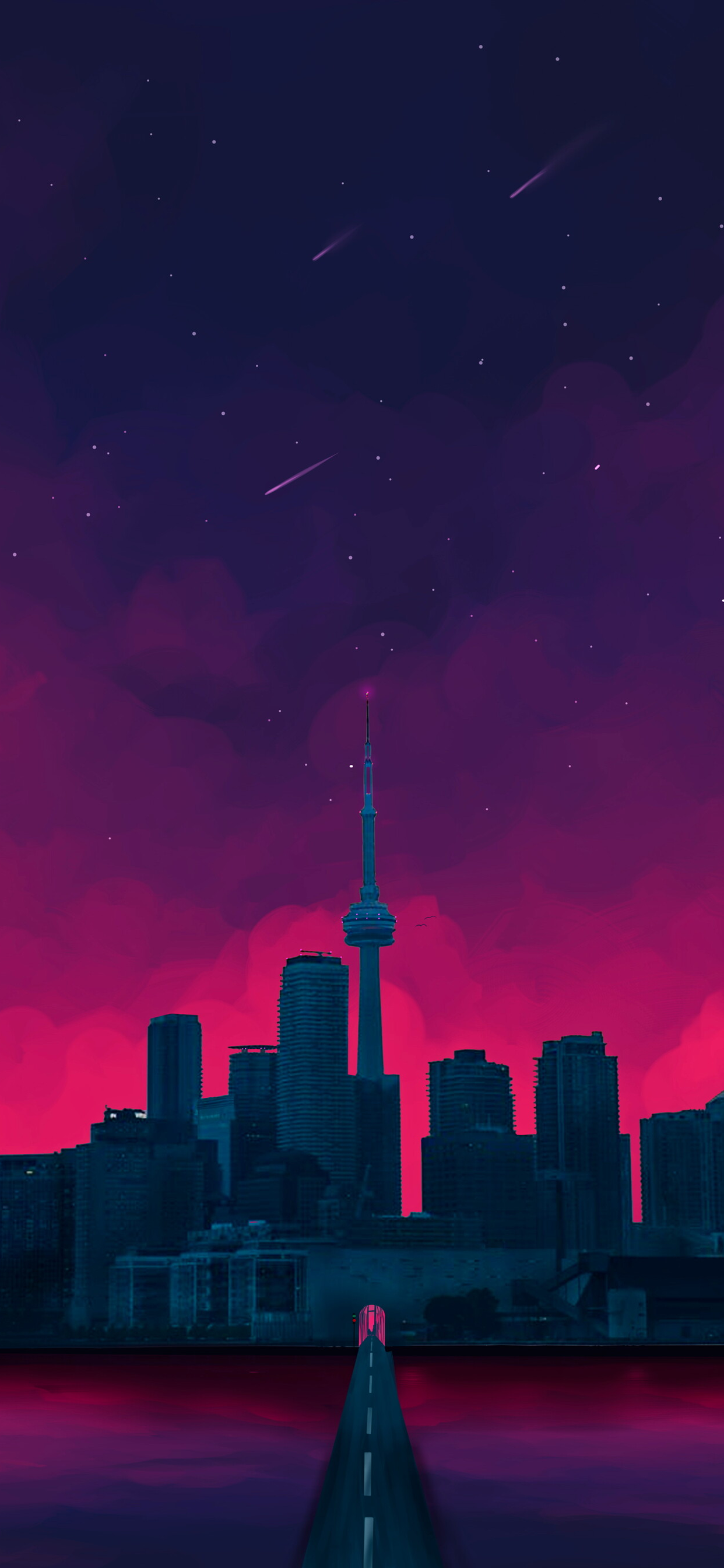 Purple Pink Sky Cityscape - HD Wallpaper 