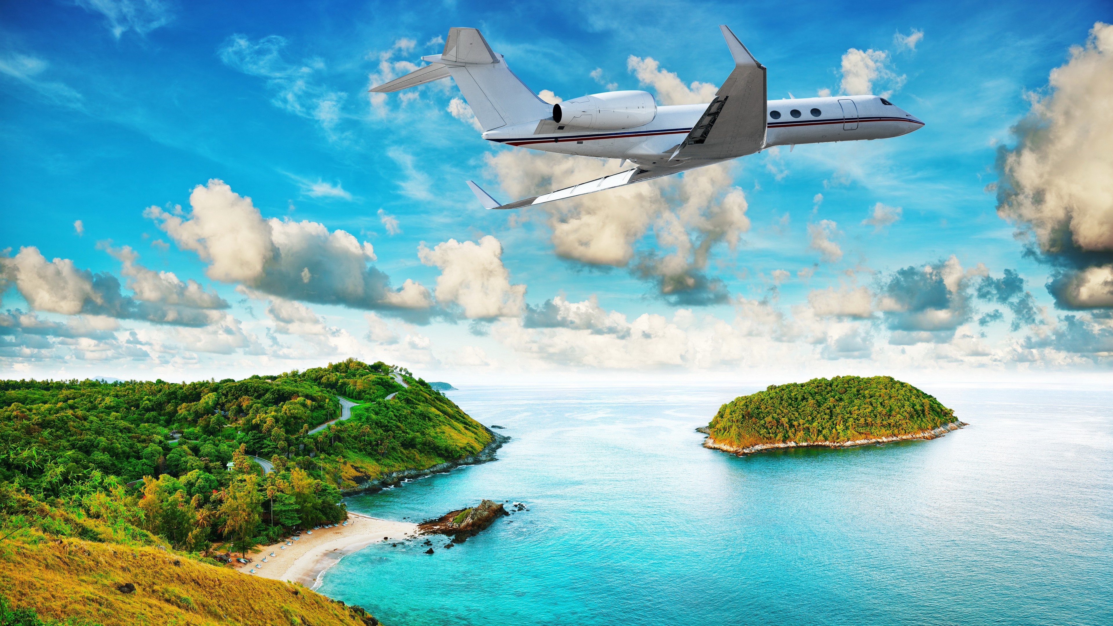 Amazing Bora Bora Wallpaper - Plane Flying Over Island - HD Wallpaper 