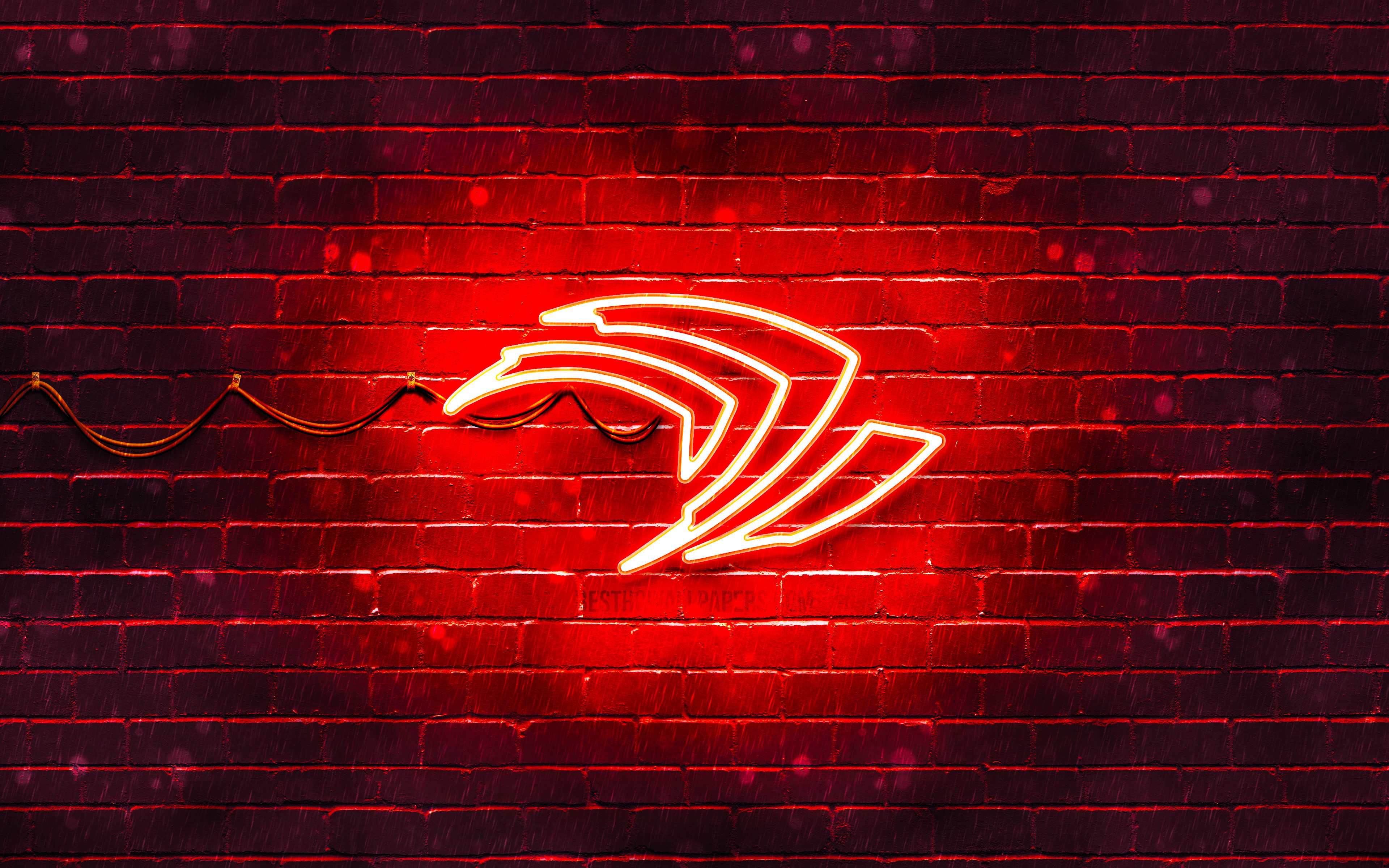 Nvidia Red Logo, 4k, Red Brickwall, Nvidia Logo, Brands, - Red Neon Wallpaper 4k - HD Wallpaper 