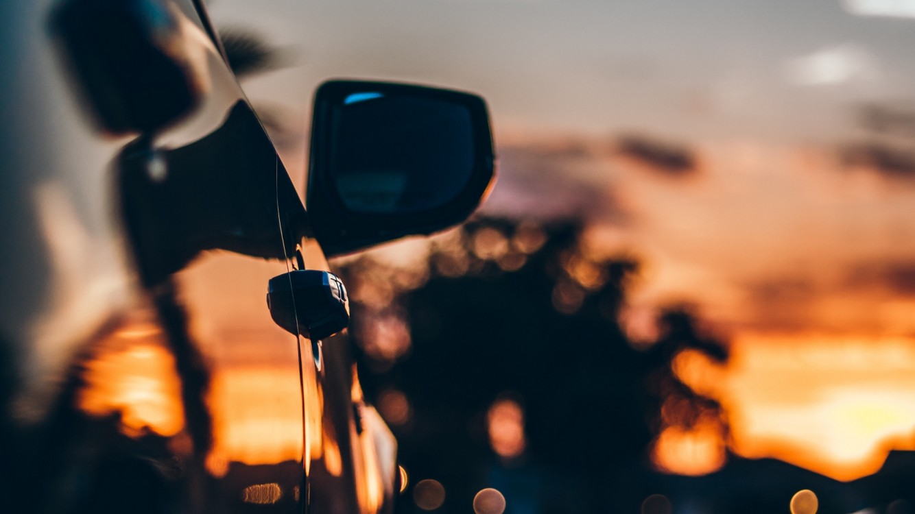 Car Side Mirror Sunset - HD Wallpaper 