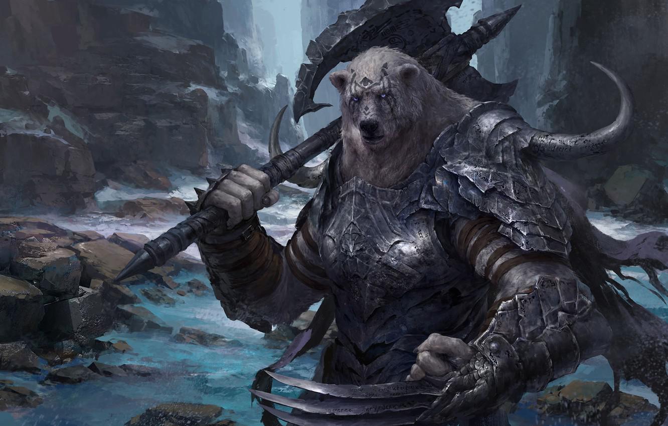 Wallpaper Dragon Knight Russell Dongjun Lu Desert Dragon - Fantasy Bear Warrior - HD Wallpaper 