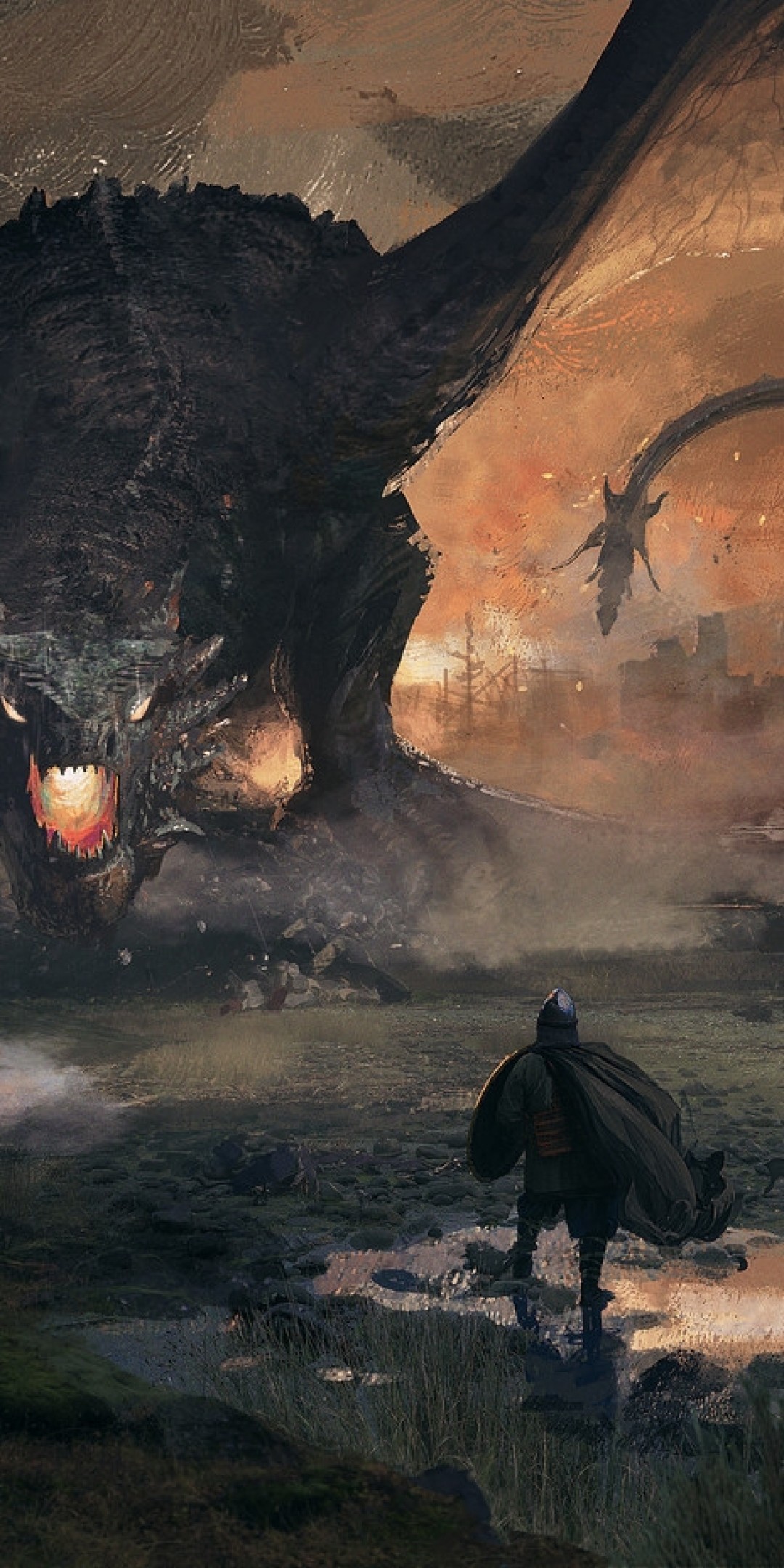 Dragon, Knight, Warrior, Fantasy Creatures, Castle, - Castle Fantasy Dragon Battle - HD Wallpaper 
