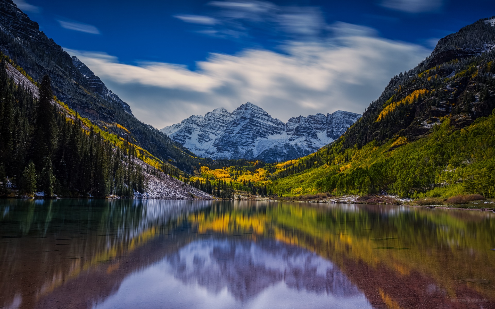Wallpaper Mountain, Forest, Lake, Reflection, Quiet - Maroon Bells - HD Wallpaper 