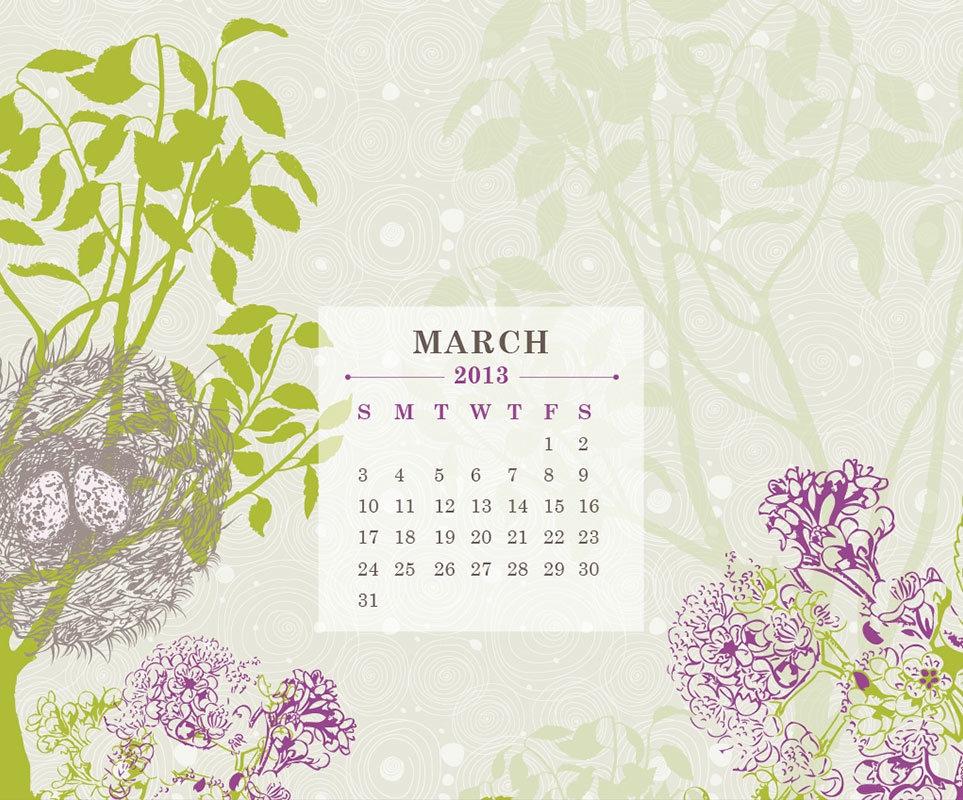 March 2013 Calendar - Floral Design - HD Wallpaper 